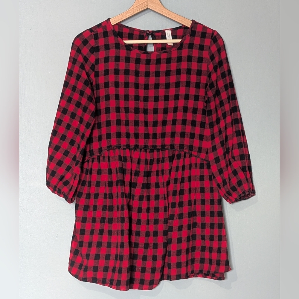 Flamingo Urban Red and Black Checkered 3/4 Sleeve Tunic Top
